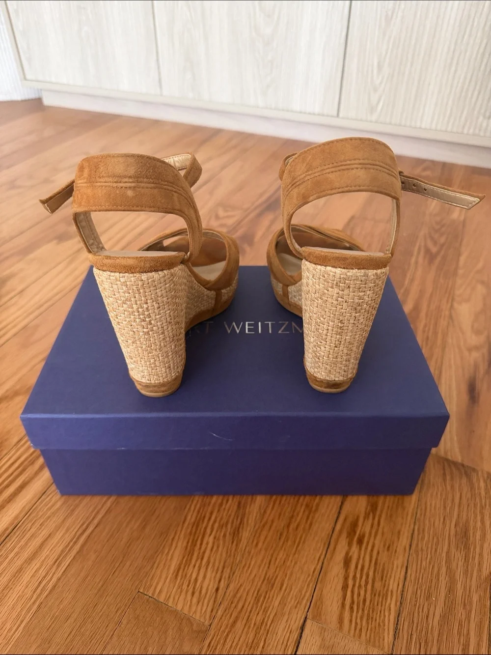 Stuart Weitzman Tan Suede Espadrille Wedge Sandals - Picture 3 of 9